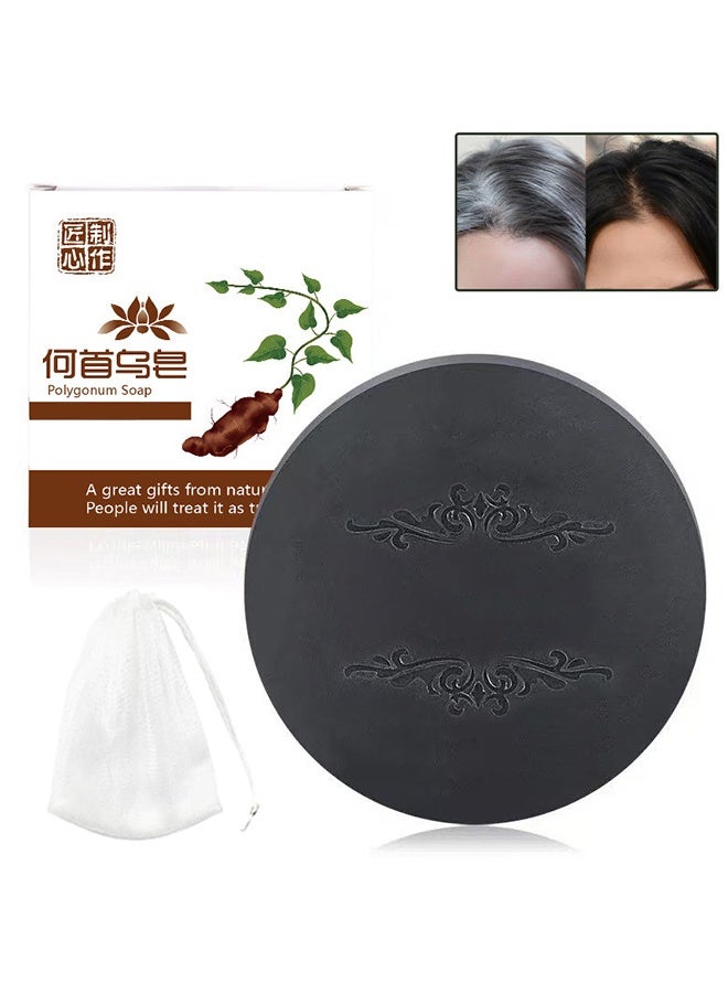 Polygonum Soap, With Bubble Net, Black and Thick Hair Polygonum Bar, He Shou Wu Shampoo Soap, Natural Polygonum Hair Soap, Promotes Hair Growth and Prevents Hair Loss - Image 1