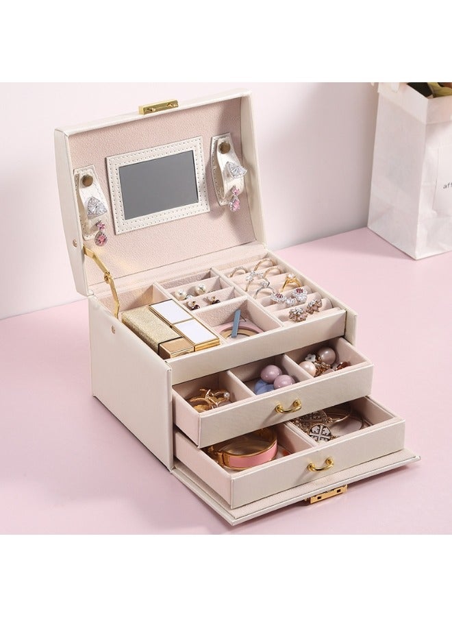 Desktop Item Storage Boxes, Three-layer Pu Leather Jewelry Box, Double-drawer Jewelry Case And Earring Storage Cases - Image 2