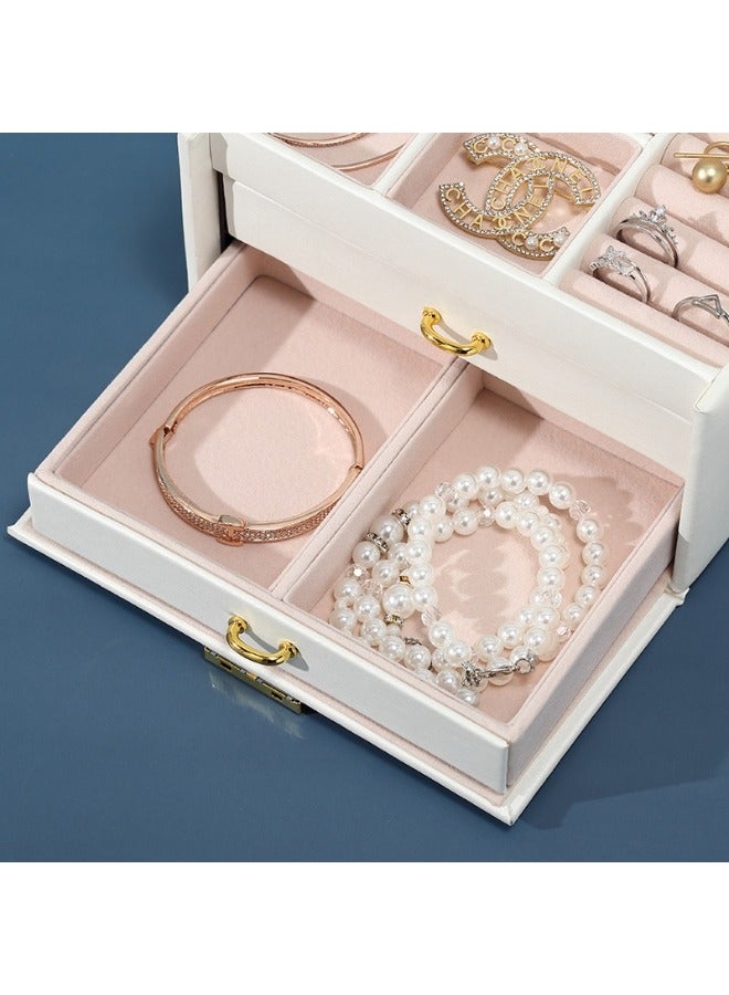 Desktop Item Storage Boxes, Three-layer Pu Leather Jewelry Box, Double-drawer Jewelry Case And Earring Storage Cases - Image 4