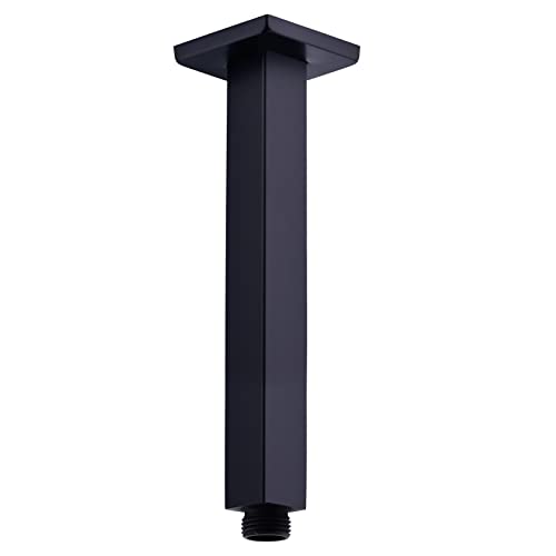 DIKUROOMS Shower Arm with Flange Ceiling Mounted 8 Inch Square Extension Pipe for Overhead Rainfall Shower Head, Solid Stainless Steel,Matte Black - Image 1