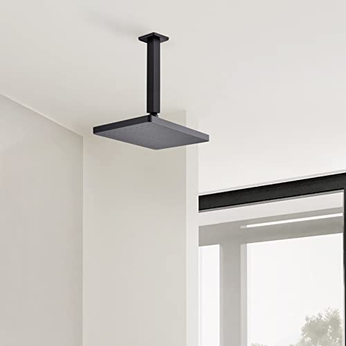 DIKUROOMS Shower Arm with Flange Ceiling Mounted 8 Inch Square Extension Pipe for Overhead Rainfall Shower Head, Solid Stainless Steel,Matte Black - Image 2