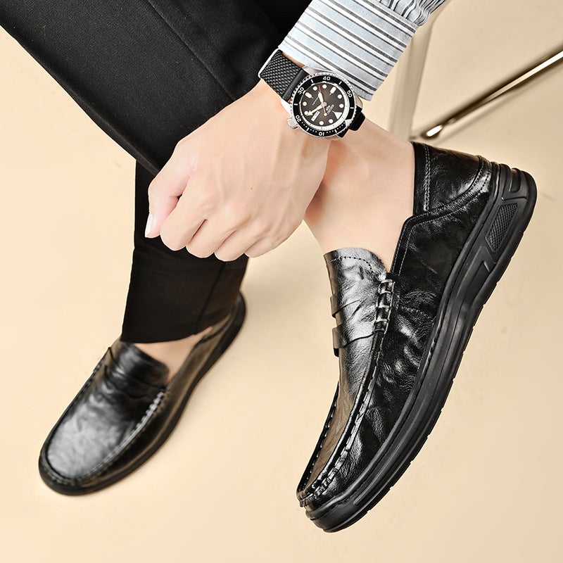 2025 Autumn Large Size Men'S Shoes Business Casual Leather Shoes Soft Sole Non-Slip Middle-Aged Dad Shoes Men'S Thick Sole Slip-On Shoes - Image 4