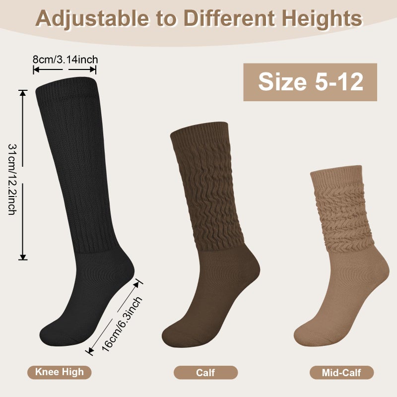 YSense 6 Pairs Slouch Socks Women, Knee High Long Boot Stocking for Women Girls, Soft Knit Casual Crew Slouchy Scrunch Socks Bulk for Spring Summer Winter - Image 5