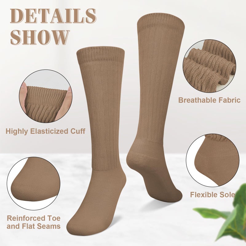 YSense 6 Pairs Slouch Socks Women, Knee High Long Boot Stocking for Women Girls, Soft Knit Casual Crew Slouchy Scrunch Socks Bulk for Spring Summer Winter - Image 4