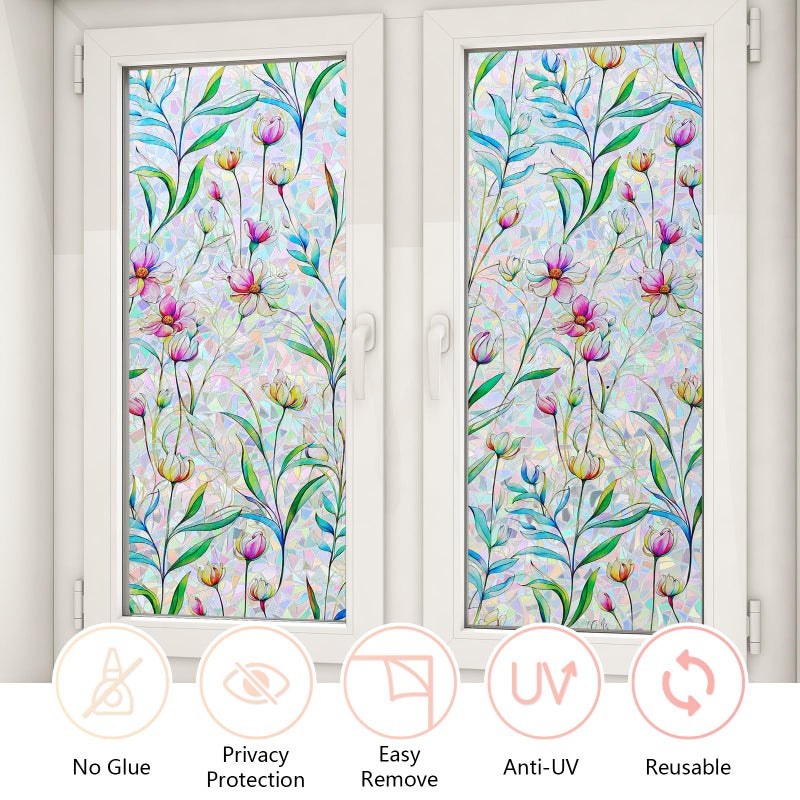 LEMON CLOUD Window Privacy Film Rainbow Film Decorative Window Clings, 3D Decals Stained Glass Stickers Coverings Tint for Home Heat Control, Non-Adhesive 17.5 x 78.7 Inch - Image 4