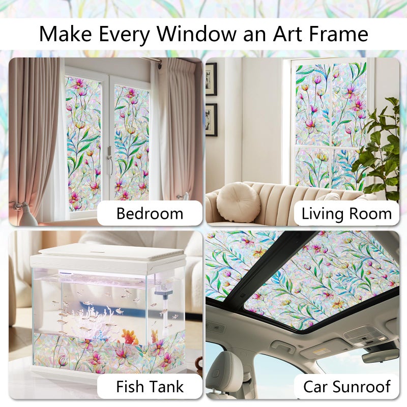 LEMON CLOUD Window Privacy Film Rainbow Film Decorative Window Clings, 3D Decals Stained Glass Stickers Coverings Tint for Home Heat Control, Non-Adhesive 17.5 x 78.7 Inch - Image 5