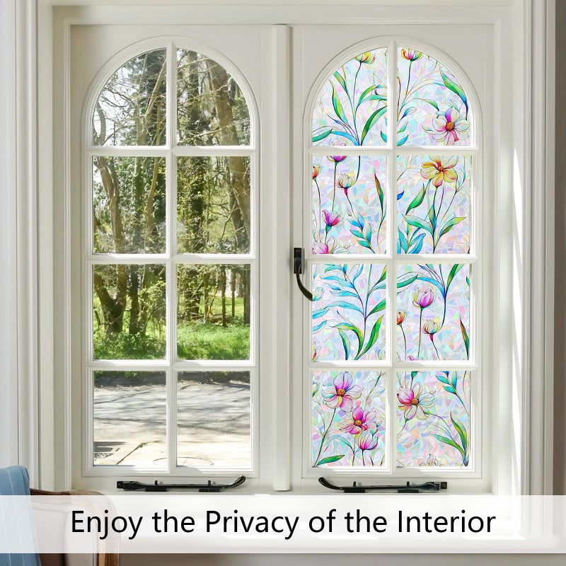 LEMON CLOUD Window Privacy Film Rainbow Film Decorative Window Clings, 3D Decals Stained Glass Stickers Coverings Tint for Home Heat Control, Non-Adhesive 17.5 x 78.7 Inch - Image 3