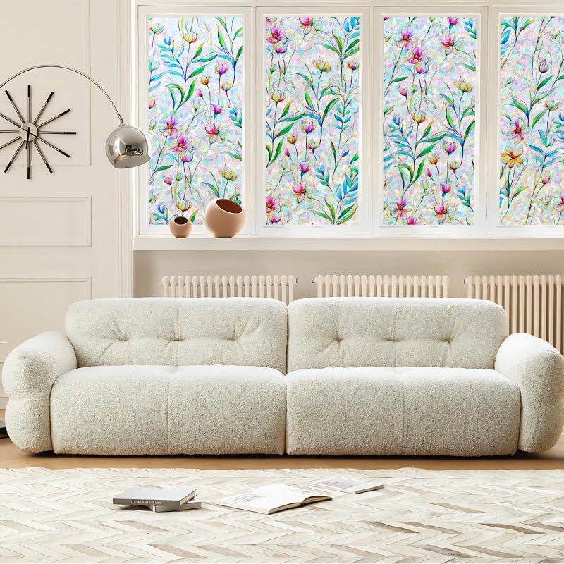 LEMON CLOUD Window Privacy Film Rainbow Film Decorative Window Clings, 3D Decals Stained Glass Stickers Coverings Tint for Home Heat Control, Non-Adhesive 17.5 x 78.7 Inch - Image 2