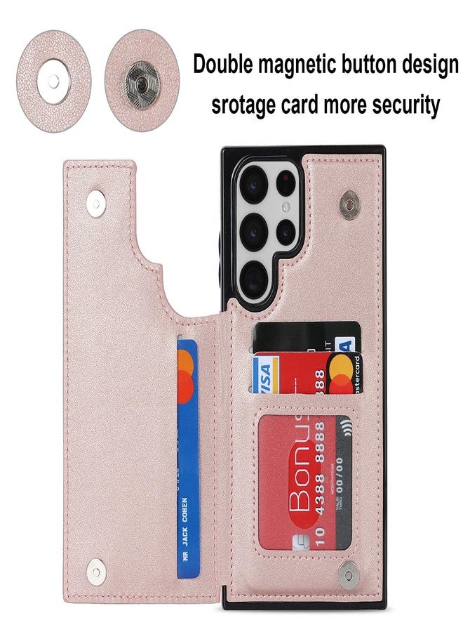 Asuwish Phone Case for Samsung Galaxy S22 Ultra 5G Wallet Cover with Tempered Glass Screen Protector and Leather RFID Credit Card Holder Stand Cell S22ultra 22S S 22 S22ultra5g 6.8 Women Men Rose Gold - Image 4