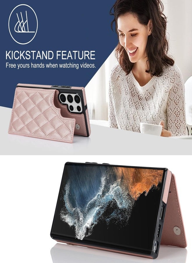 Asuwish Phone Case for Samsung Galaxy S22 Ultra 5G Wallet Cover with Tempered Glass Screen Protector and Leather RFID Credit Card Holder Stand Cell S22ultra 22S S 22 S22ultra5g 6.8 Women Men Rose Gold - Image 5