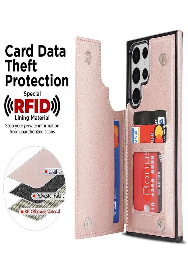 Asuwish Phone Case for Samsung Galaxy S22 Ultra 5G Wallet Cover with Tempered Glass Screen Protector and Leather RFID Credit Card Holder Stand Cell S22ultra 22S S 22 S22ultra5g 6.8 Women Men Rose Gold - Image 3