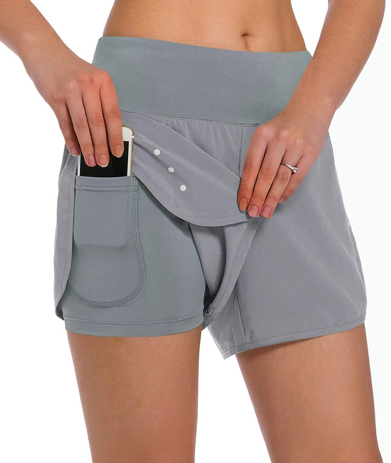 Ksmien Women's 2 in 1 Running Shorts - Lightweight Athletic Workout Gym Yoga Shorts Liner with Phone Pockets - Image 1