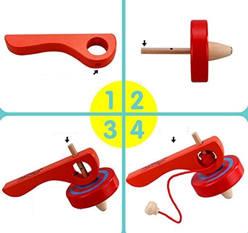 GoodPlay 2PCS Wooden Spinning Top Gyroscope peg-top with Handle and Pull String Wire,can Last Long time, Color Random - Image 4