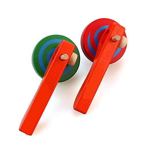 GoodPlay 2PCS Wooden Spinning Top Gyroscope peg-top with Handle and Pull String Wire,can Last Long time, Color Random - Image 1