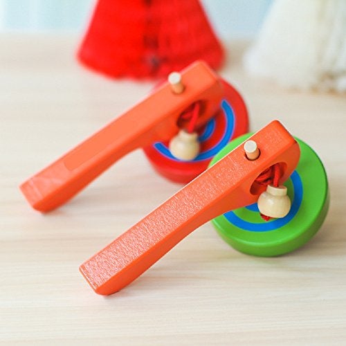 GoodPlay 2PCS Wooden Spinning Top Gyroscope peg-top with Handle and Pull String Wire,can Last Long time, Color Random - Image 2
