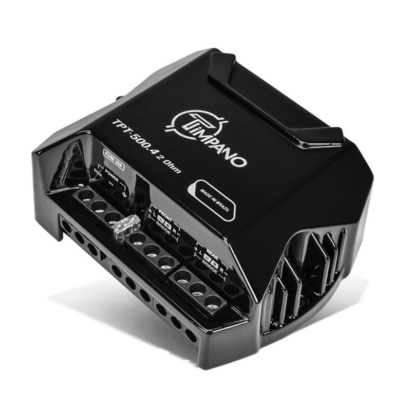 Timpano 4 Channel Amplifier Car Audio 4 x 125 Watts 2 Ohm, TPT-500.4 2 Ohm Small Mini Stereo Amp 12 Volts Full Range Class D - Bridgeable Car Amplifier - Image 1