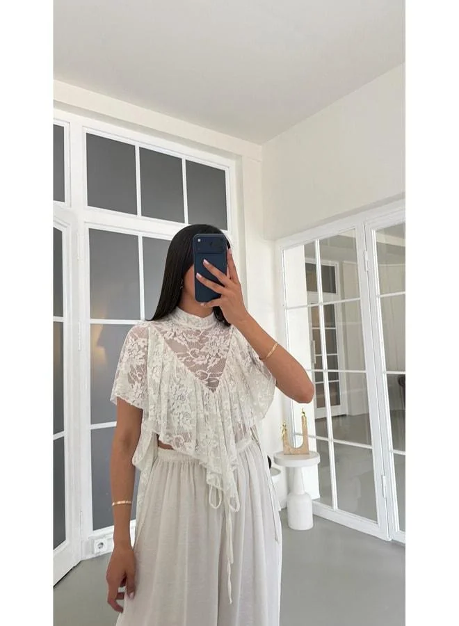 Gaus  White Ruffle-Detail Crop Blouse GAUS-01741 GAUS-01763. for Women | Best Price UAE