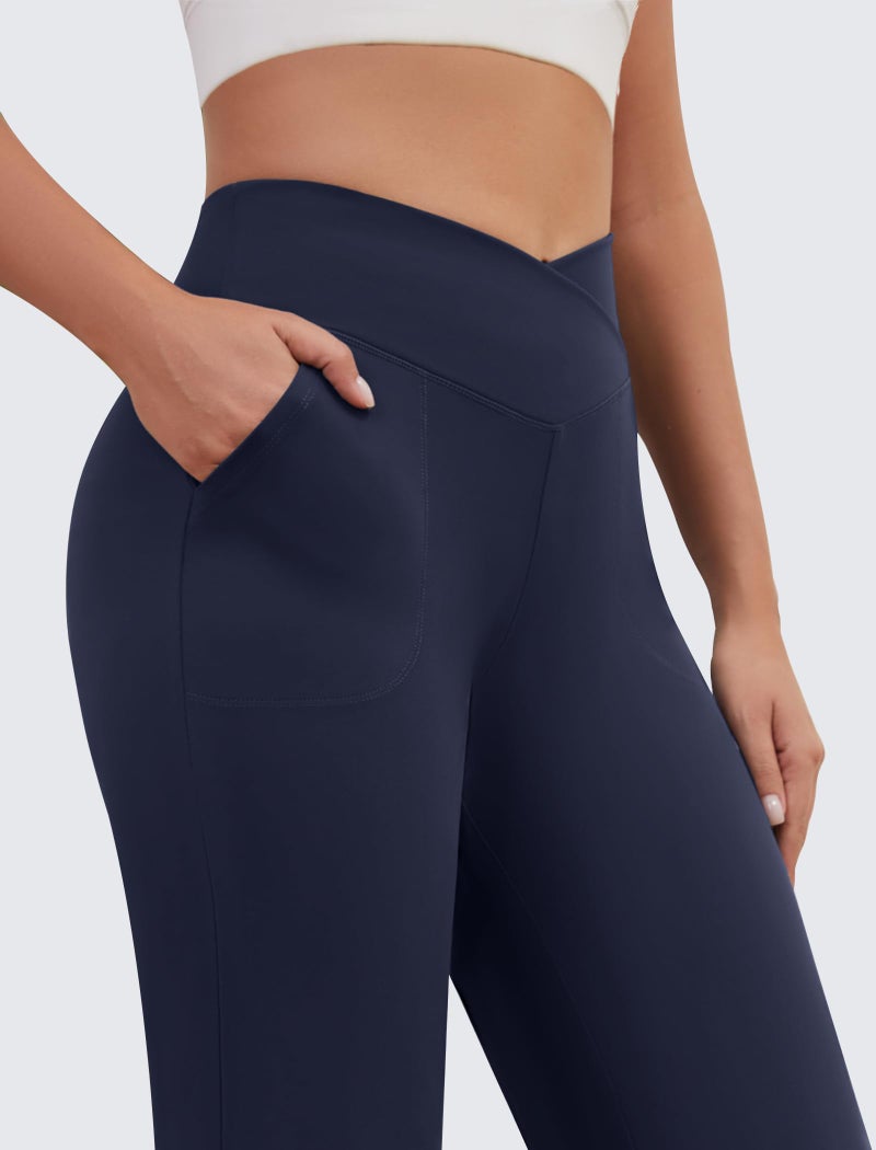 DLOODA Womens Wide Leg Yoga Pants Crossover Work Dress Pants Lounge Sweatpants Casual Trousers with Pockets Navy Blue - Image 2