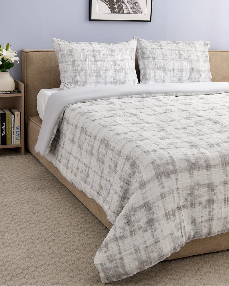REDTAG Grey 3 Piece Textured Comforter Set (260 x 240 cm)