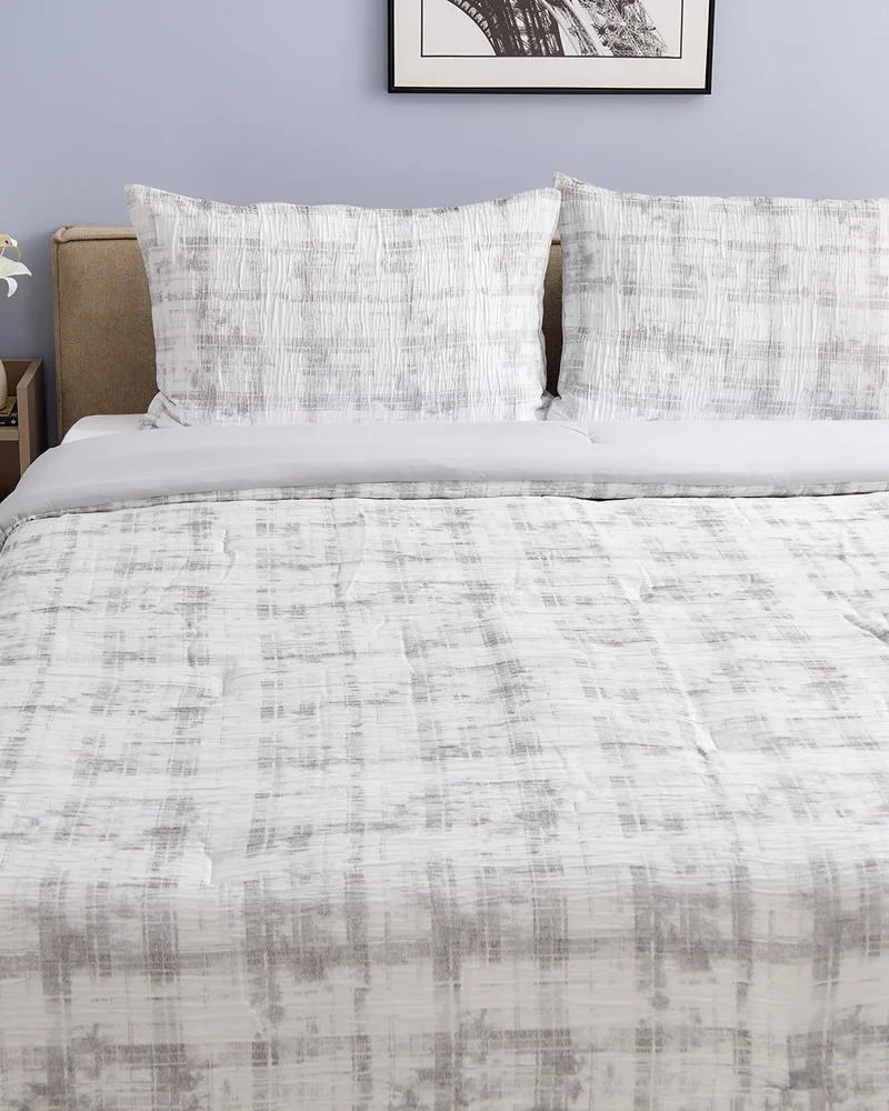 REDTAG Grey 3 Piece Textured Comforter Set (260 x 240 cm)
