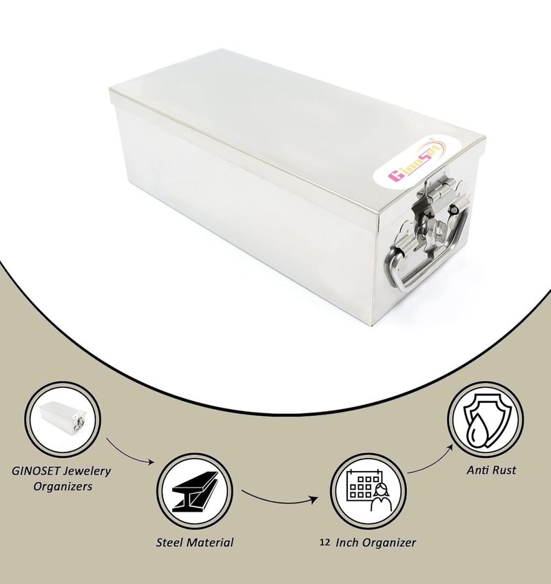 GinoSet ® Stainless Steel Locker Boxes,Cheque book Box, Jewelry Boxes, Cash Box,Bank Locker Box, Peti Size - 12 Inch Cash Box (12" Long (Large) - 12" x 5" x 4") - Image 2
