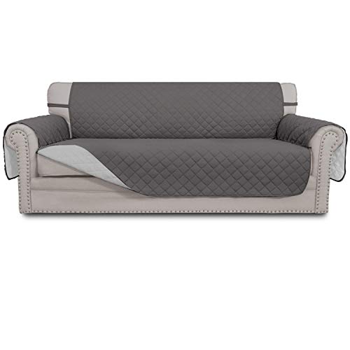 Easy-Going Reversible Couch Cover for 3 Cushion Couch Sofa Cover for Dogs Water Resistant Furniture Protector Cover with Foam Sticks Elastic Straps for Pet Cat (Sofa, Gray/Light Gray) - Image 1