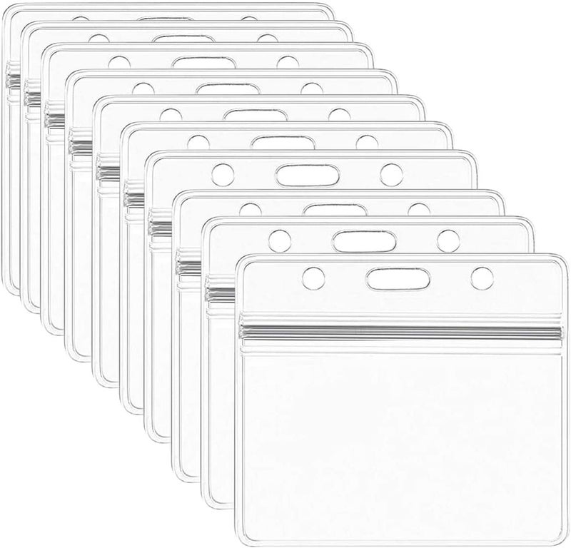 Khazna Horizontal Badge Holders, Sealable Waterproof Clear Plastic Name Tag ID Card Holder, Plastic ID Card Holder (Pack of 10 Horizontal) - Image 1
