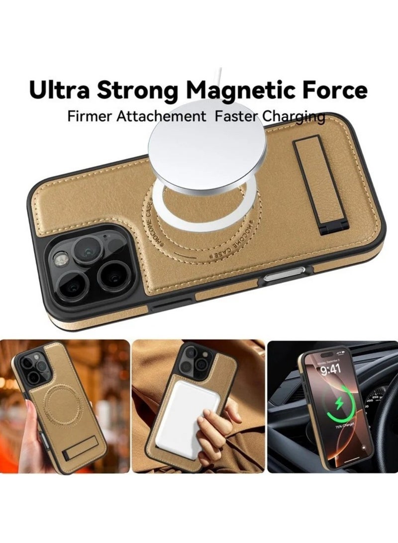 ايكارلوس جراب لهاتف iPhone 16 Pro متوافق مع MagSafe Slim-Fit مصنوع من جلد البولي يوريثان المغطى بطبقة TPU + غلاف من البولي كربونات - ذهبي صحراوي - Image 2