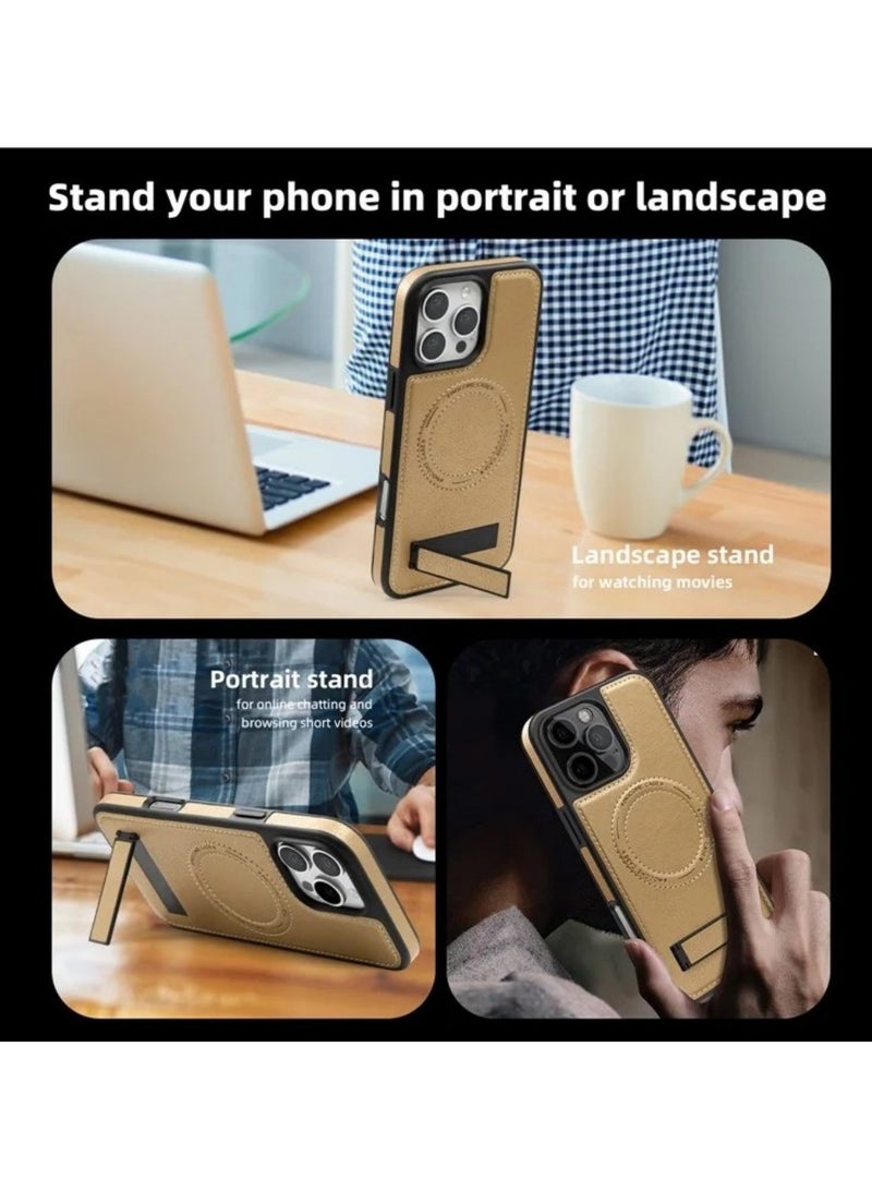 ايكارلوس جراب لهاتف iPhone 16 Pro متوافق مع MagSafe Slim-Fit مصنوع من جلد البولي يوريثان المغطى بطبقة TPU + غلاف من البولي كربونات - ذهبي صحراوي - Image 5