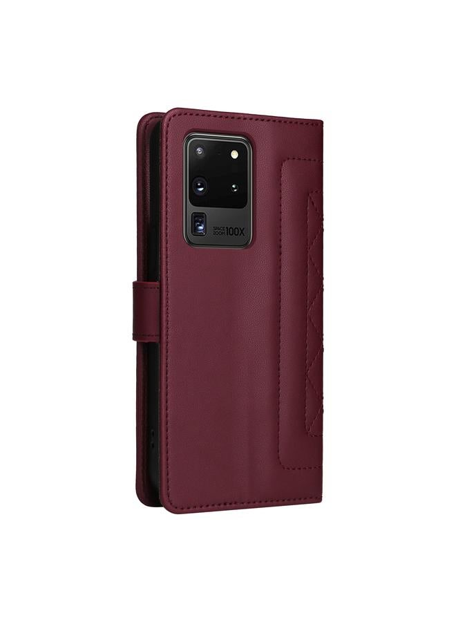 اس-توب جراب لهاتف Samsung Galaxy S20 Ultra مصنوع من الجلد بتصميم شبكي ماسي قابل للطي - Image 3