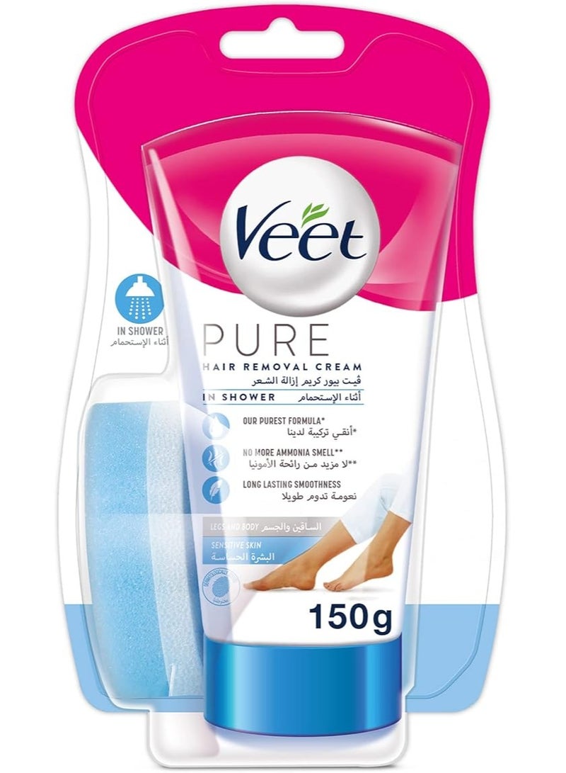 Veet Pure In Shower Hair Removal Cream, No More Ammonia Smell, Suitable for Sensitive Skin, 150 g - Image 2