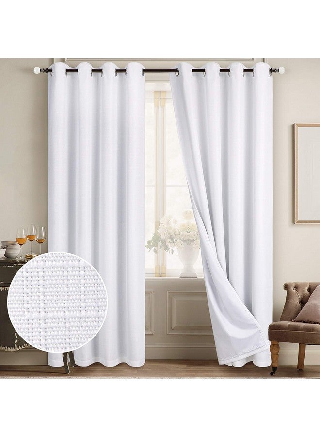 Diraysid 100% Blackout White Curtains Linen Curtains for Bedroom Grommet Thermal Insulated Room Darkening Drapes (2 Panels, W52 x L84 Inch) - Image 1