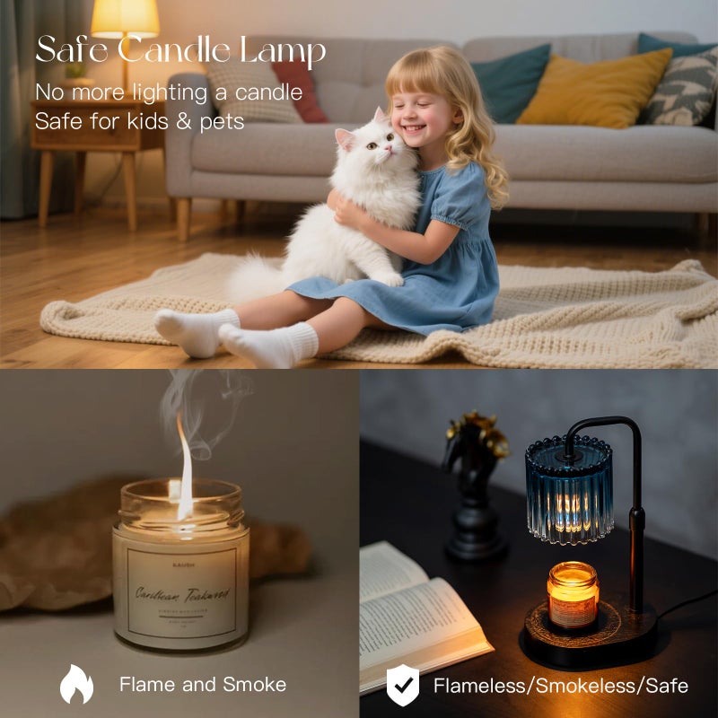 Candeldo Candle Warmer Lamp with Timer: Navy Blue Candle Warming Lamp with 2 Bulbs Height Adjustable Wax Melt Dimmable Bedroom Decor for Women - Image 5