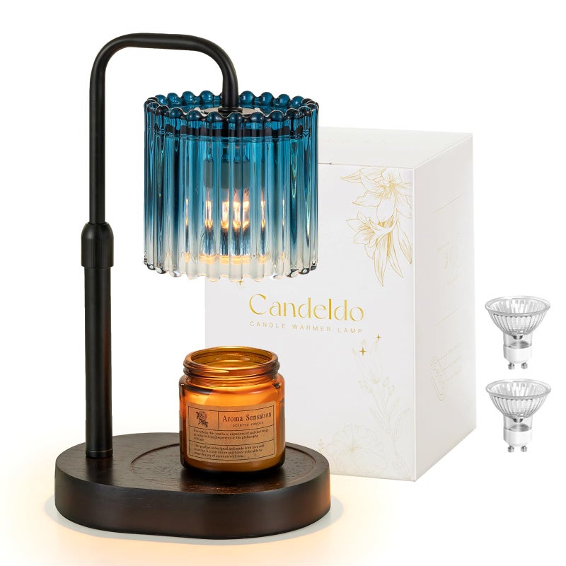 Candeldo Candle Warmer Lamp with Timer: Navy Blue Candle Warming Lamp with 2 Bulbs Height Adjustable Wax Melt Dimmable Bedroom Decor for Women - Image 1