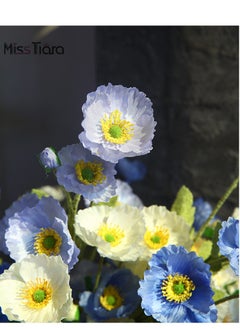MissTiara 12 pcs Handmade Simulated Four-headed Poppy Artificial Flowers Pastoral Home Wedding Party Decoration Bouquets 60cm 4White 4Light blue and 4Blue  - Image 3