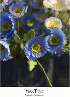 MissTiara 12 pcs Handmade Simulated Four-headed Poppy Artificial Flowers Pastoral Home Wedding Party Decoration Bouquets 60cm 4White 4Light blue and 4Blue  - Image 2