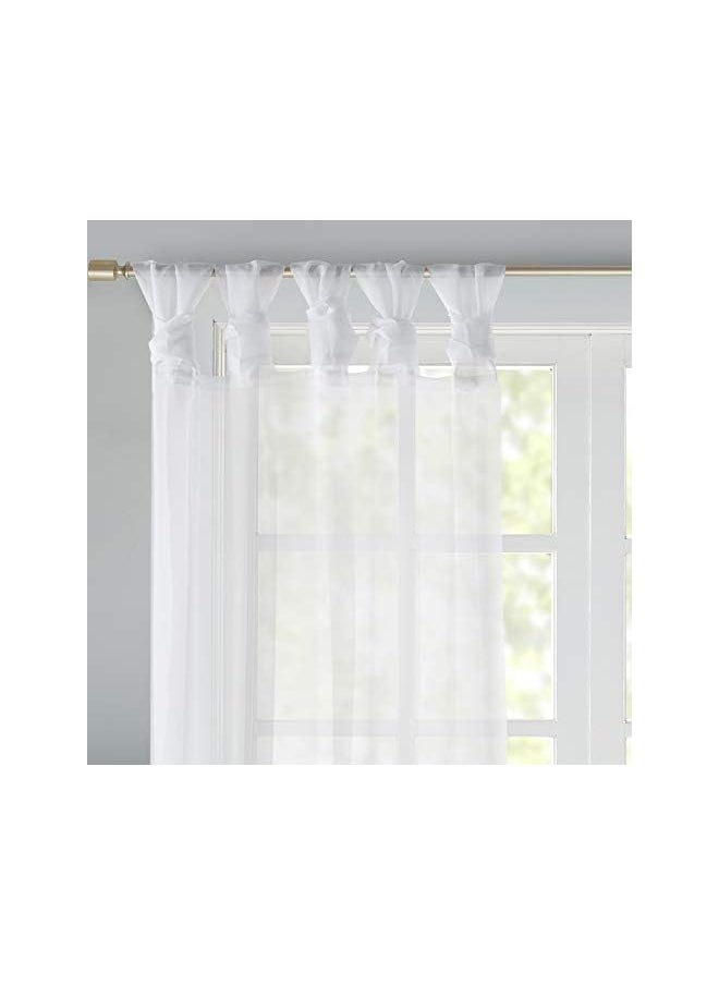 The Bros - Ceres DIY Twisted Tab Sheer Curtain, Pair Panels, Lightweight Window Treatment, Voile Privacy, Light Filtering Drape for Bedroom and Apartment, 50 in x 95 in, White 2 Piece - Image 1