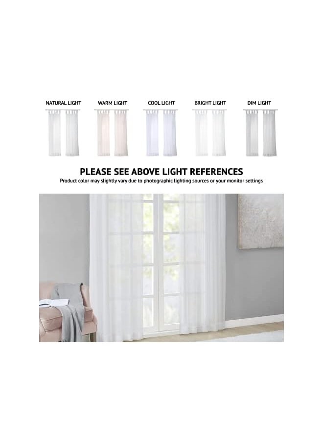 The Bros - Ceres DIY Twisted Tab Sheer Curtain, Pair Panels, Lightweight Window Treatment, Voile Privacy, Light Filtering Drape for Bedroom and Apartment, 50 in x 95 in, White 2 Piece - Image 1