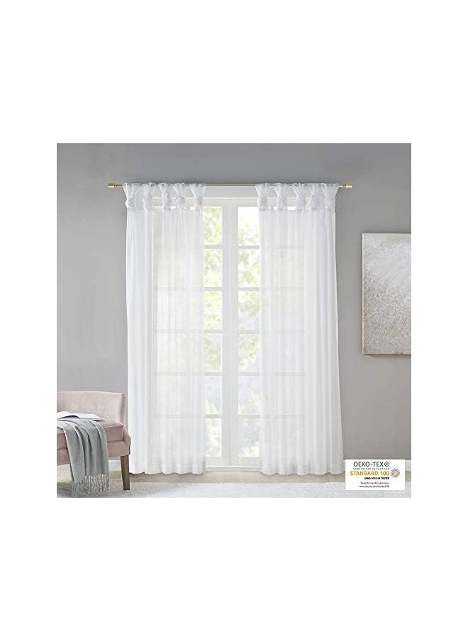The Bros - Ceres DIY Twisted Tab Sheer Curtain, Pair Panels, Lightweight Window Treatment, Voile Privacy, Light Filtering Drape for Bedroom and Apartment, 50 in x 95 in, White 2 Piece - Image 1