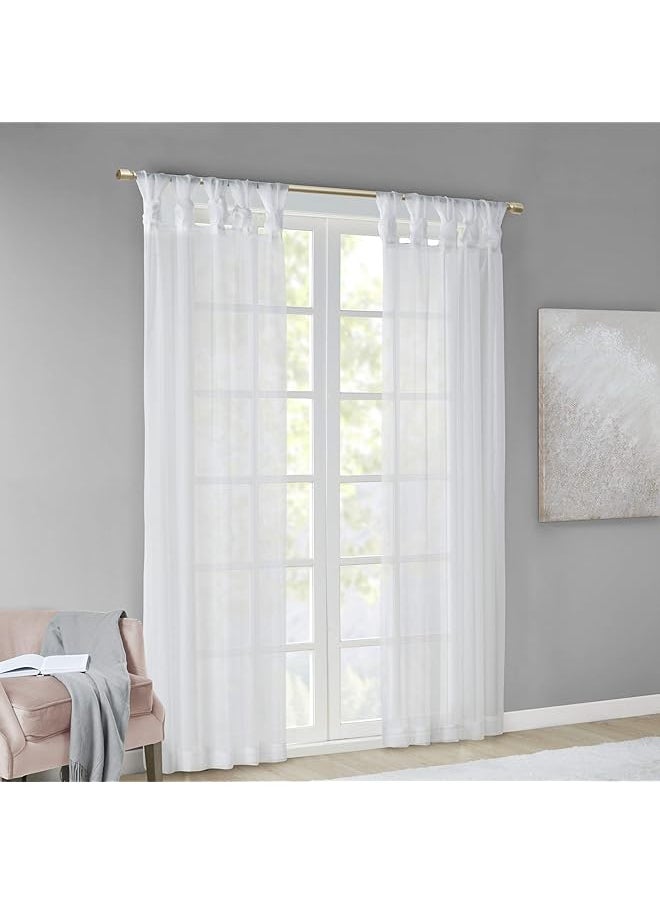 The Bros - Ceres DIY Twisted Tab Sheer Curtain, Pair Panels, Lightweight Window Treatment, Voile Privacy, Light Filtering Drape for Bedroom and Apartment, 50 in x 95 in, White 2 Piece - Image 1