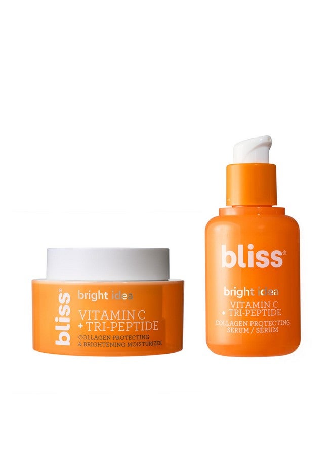 مجموعة Brighten Up Radiant Skin Duo: مصل ومرطب Bright Idea Vitamin C + Tri-Peptide Brightening | مجموعة العناية بالبشرة المرطبة المضيئة المكونة من قطعتين لبشرة متوهجة | نباتية، خالية من القسوة