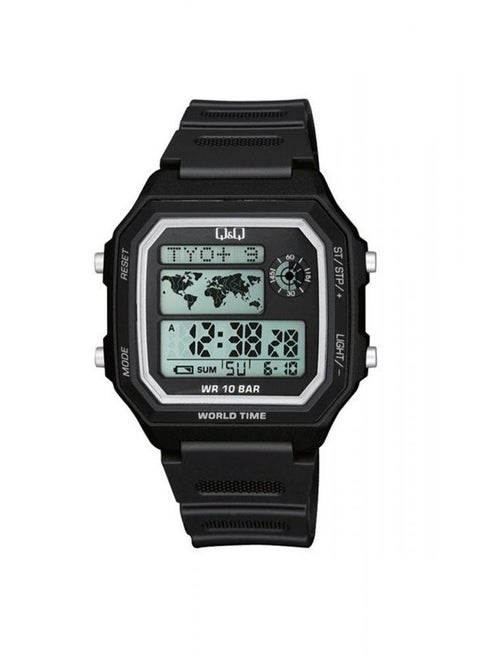 Q&Q Watch for Men, Quartz Movement, Digital Display, Black Resin Strap-M196J001Y