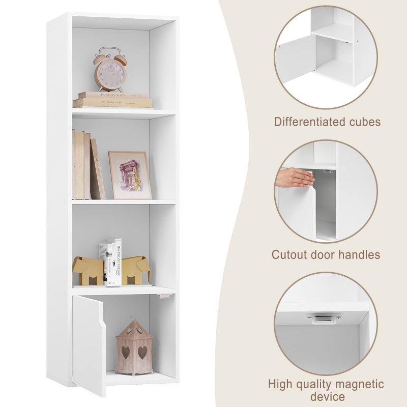 Modern Wooden Bookcase with Open Storage and Cabinet for Office and Living Room, 4-Tier, 34W x 24D x 106H cm, White - Image 5