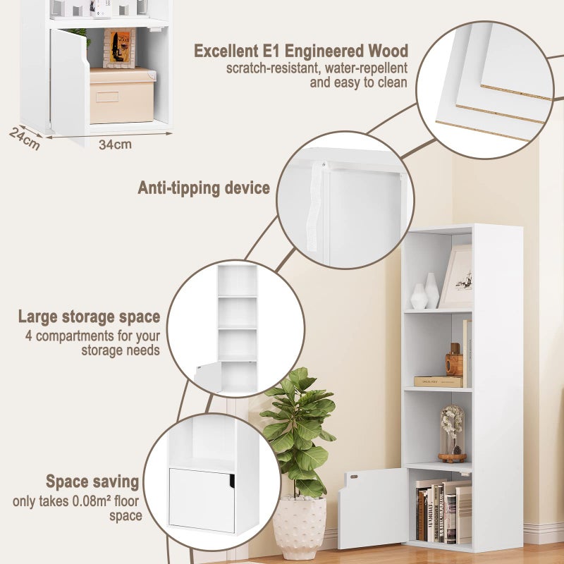 Modern Wooden Bookcase with Open Storage and Cabinet for Office and Living Room, 4-Tier, 34W x 24D x 106H cm, White - Image 4