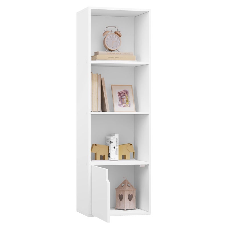 Modern Wooden Bookcase with Open Storage and Cabinet for Office and Living Room, 4-Tier, 34W x 24D x 106H cm, White - Image 1