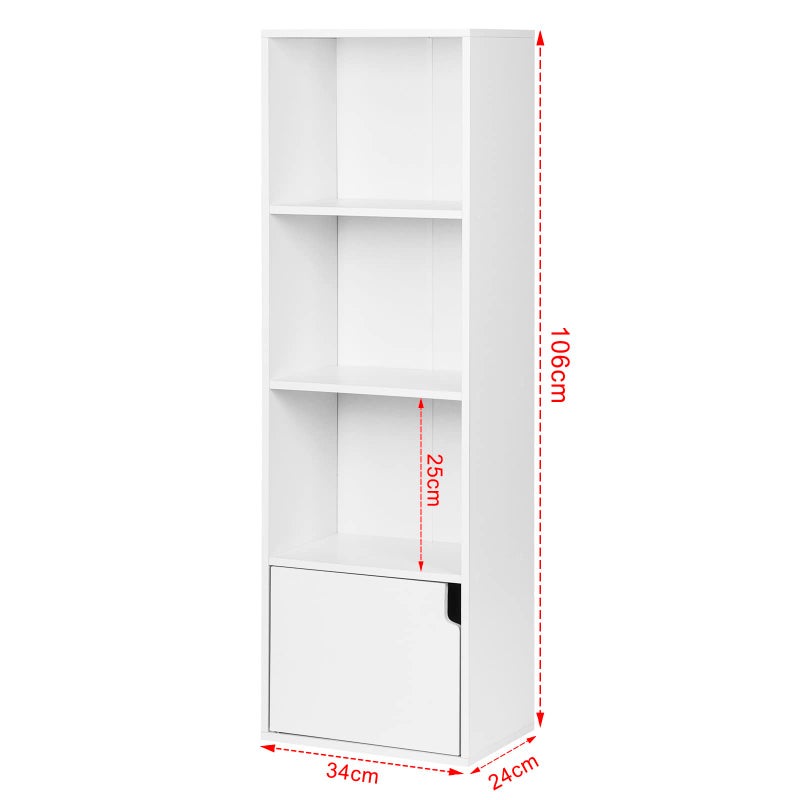 Modern Wooden Bookcase with Open Storage and Cabinet for Office and Living Room, 4-Tier, 34W x 24D x 106H cm, White - Image 3