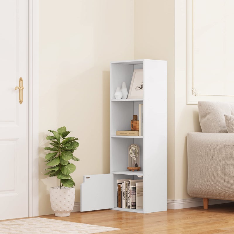 Modern Wooden Bookcase with Open Storage and Cabinet for Office and Living Room, 4-Tier, 34W x 24D x 106H cm, White - Image 2