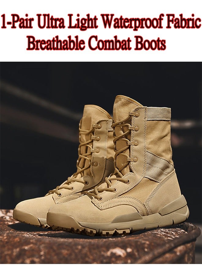 1-Pair Ultra Light Waterproof Fabric Breathable Combat Boots,Outdoor Anti-Slip Shock Absorption Desert Hiking Shoes,Military Enthusiast Light Shoes - Image 1