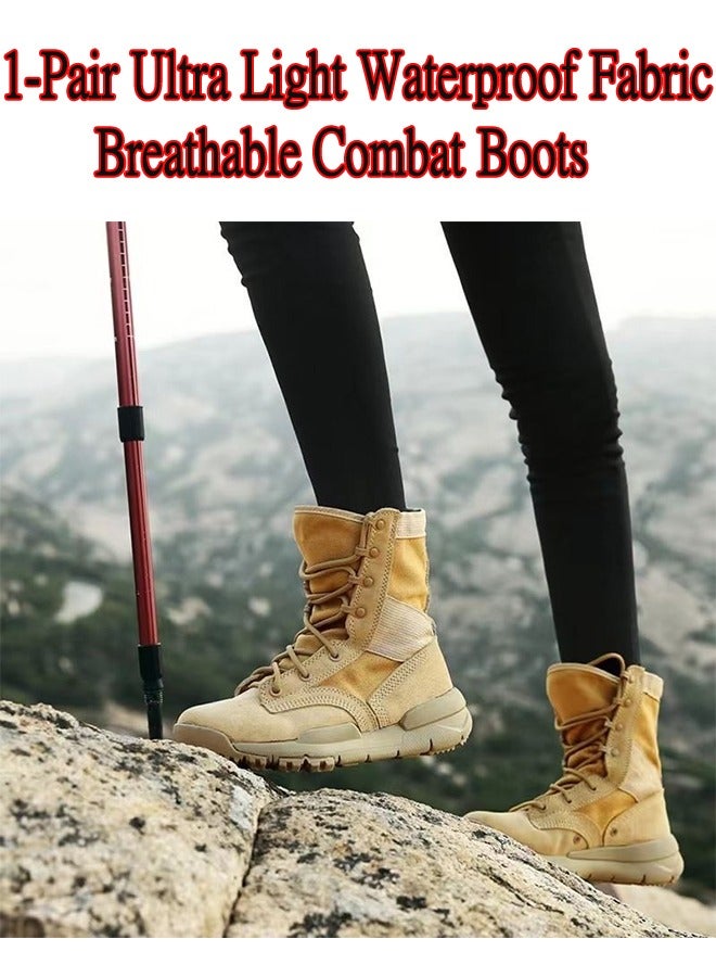 1-Pair Ultra Light Waterproof Fabric Breathable Combat Boots,Outdoor Anti-Slip Shock Absorption Desert Hiking Shoes,Military Enthusiast Light Shoes - Image 3