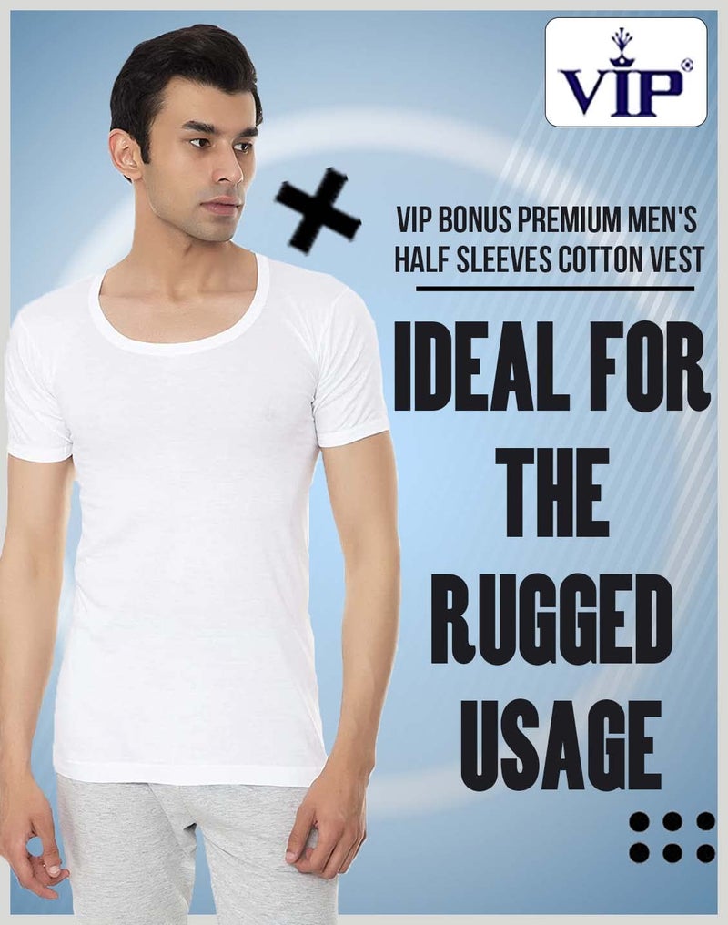 VIP Bonus Men's Half Sleeves Cotton Regular Fit Vest (Large, White, Pack Of 2) - Image 5